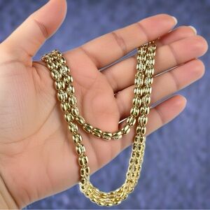 Signed Monet Goldplate Link with Silverplate Inlay Links Choker, Circa 1990